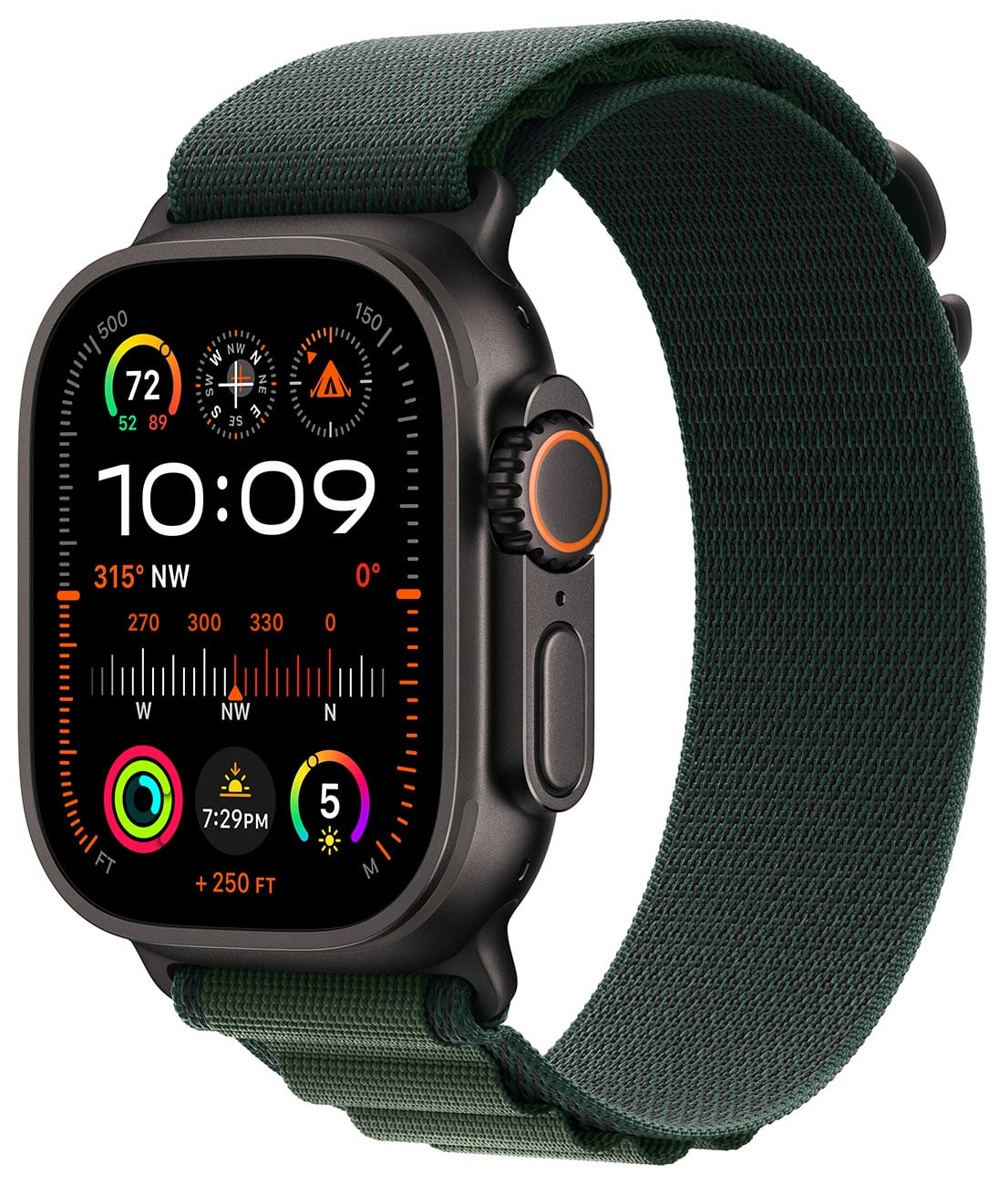 Apple - Apple Watch Ultra 2 (GPS + Cellular) 49mm Black Titanium Case with Dark Green Alpine Loop - Small - Black Titanium