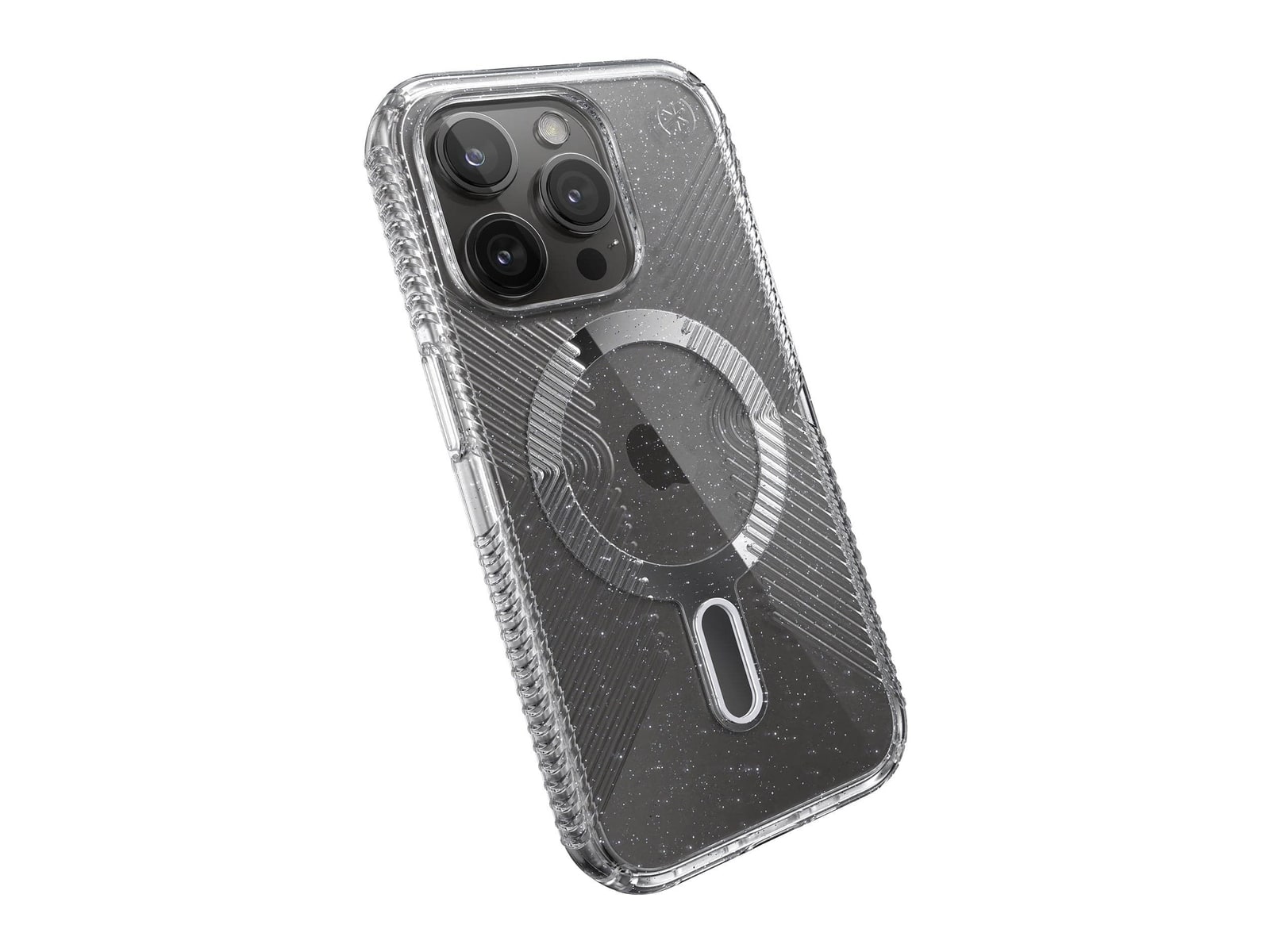 Speck - Presidio Lux Glitter Grip MagSafe with ClickLock - iPhone 15 Pro - Clear/Platinum Glitter