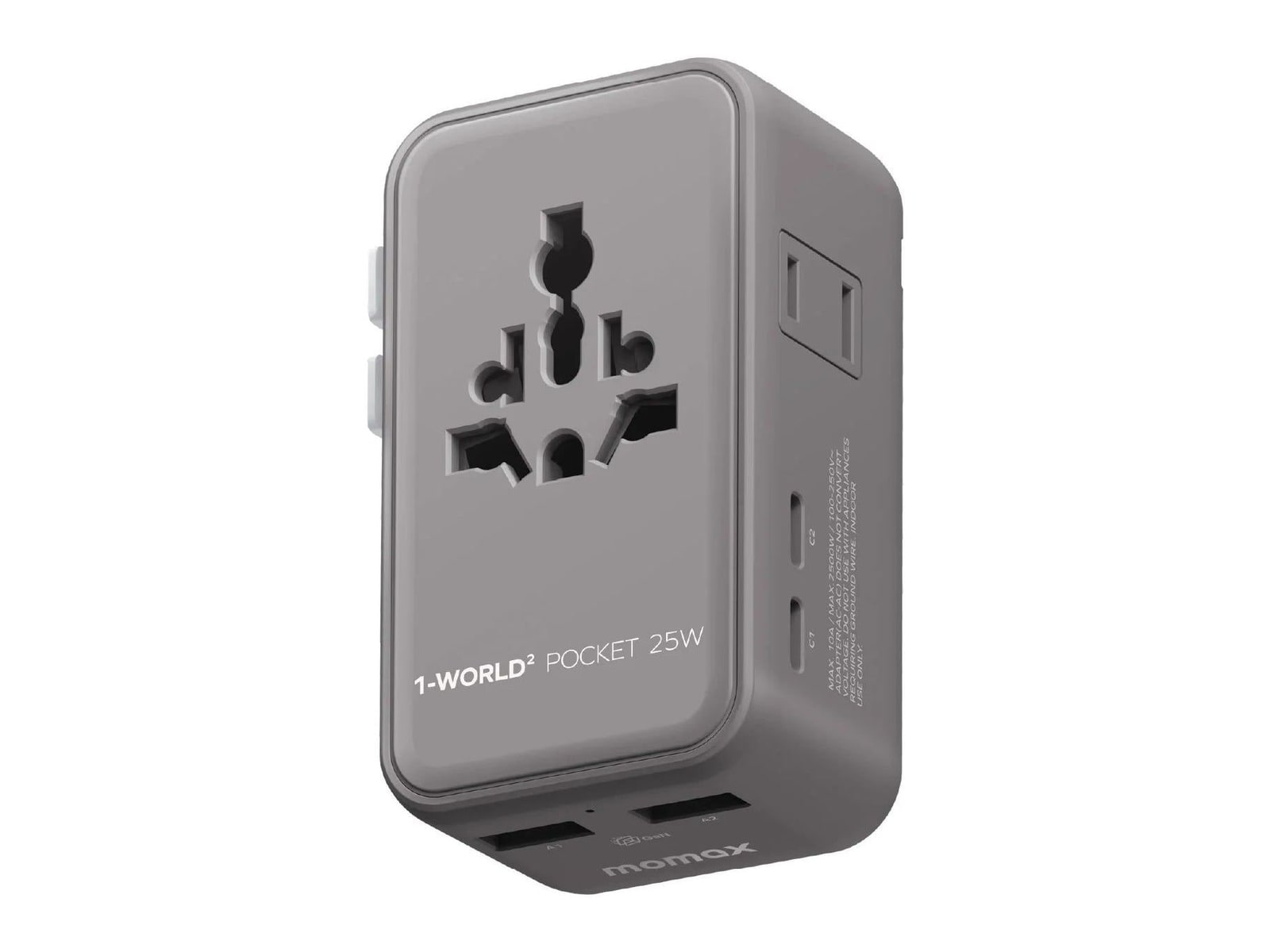 MOMAX - 1-World2 Pocket 25W 4-Port Dual AC Travel Adapter Gray Wall Chargers