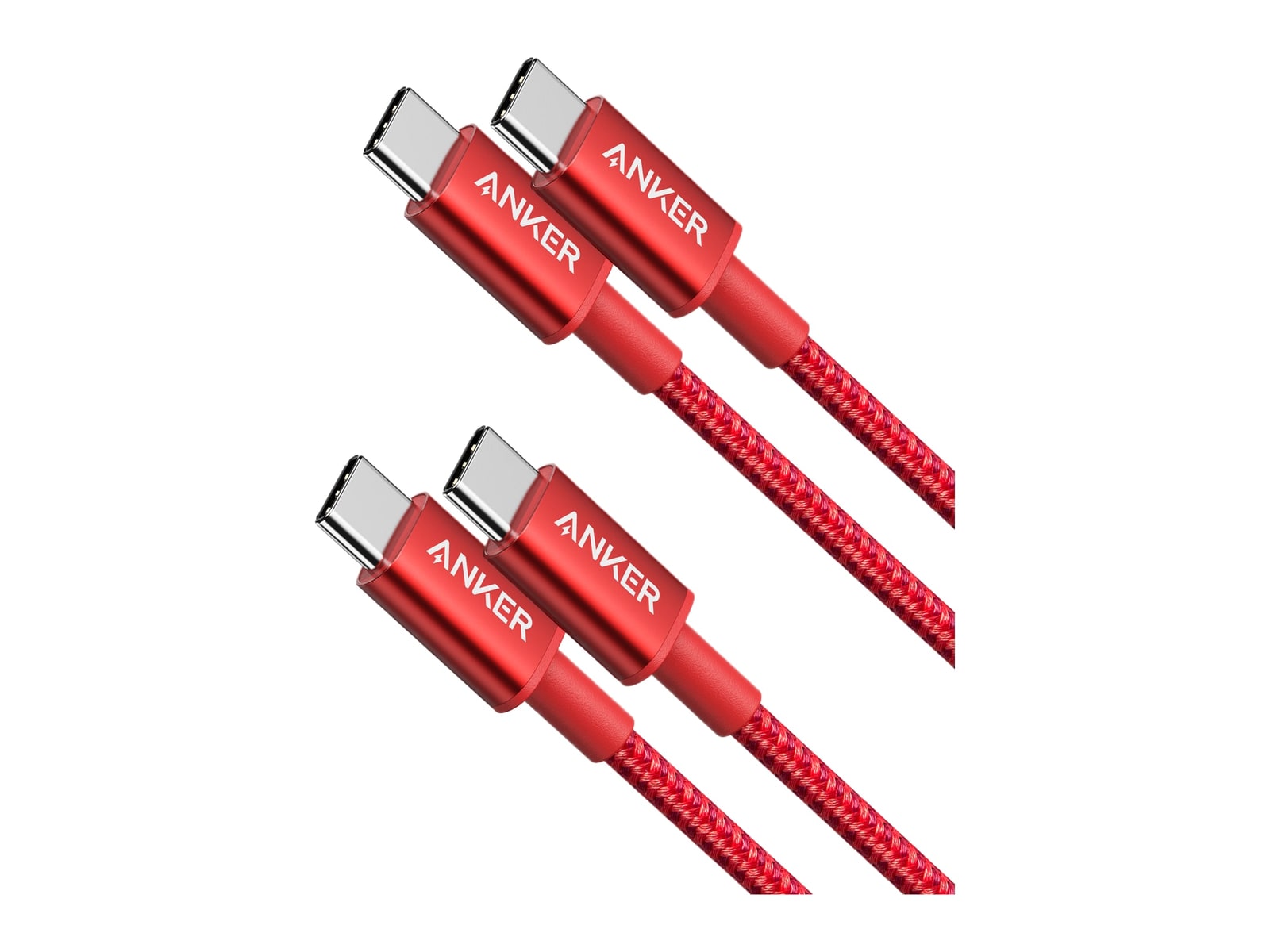 Anker - 2-Pack New Nylon USB C to USB C Cable (3.3 ft 60W) Red Charging Cables