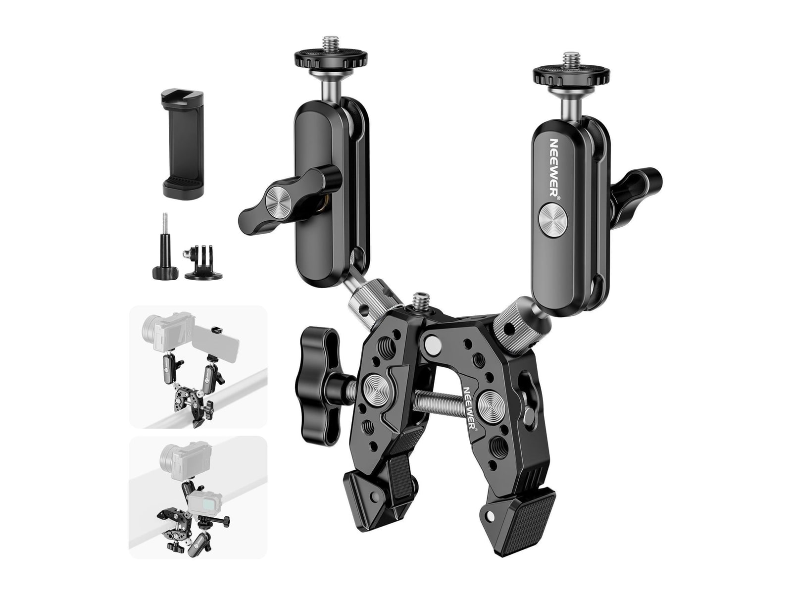 Neewer - Heavy Duty Super Clamp with Two 360 Dual Ball Head Magic Arms Camera Accessories