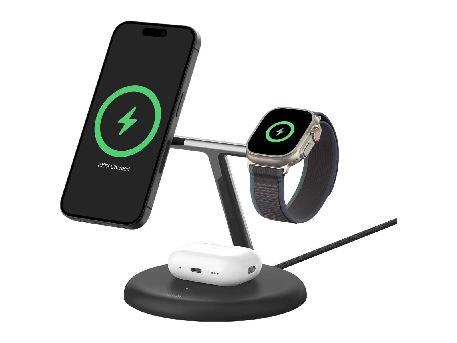 Belkin - BoostCharge Pro 3-in-1 Magnetic Wireless Charging Stand with Qi2 15W Black Wireless Chargers