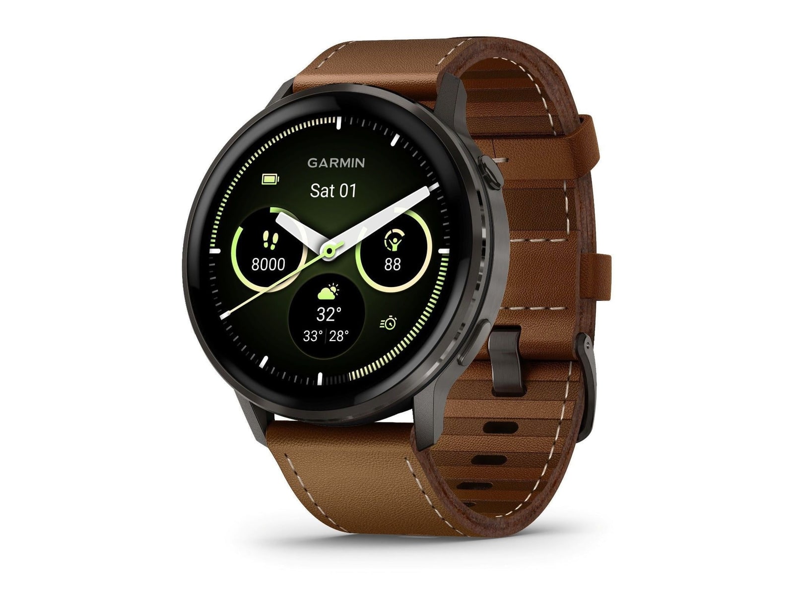 Garmin - Venu 4 (Slate/Brown Leather) Smart Watches