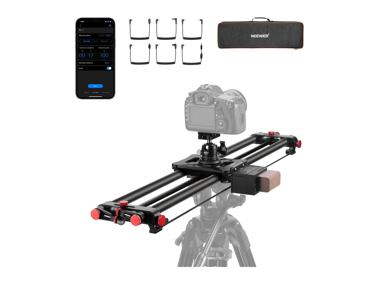 Neewer - ER1 Motorized Carbon Fiber Camera Slider with F750 Battery Camera Accessories