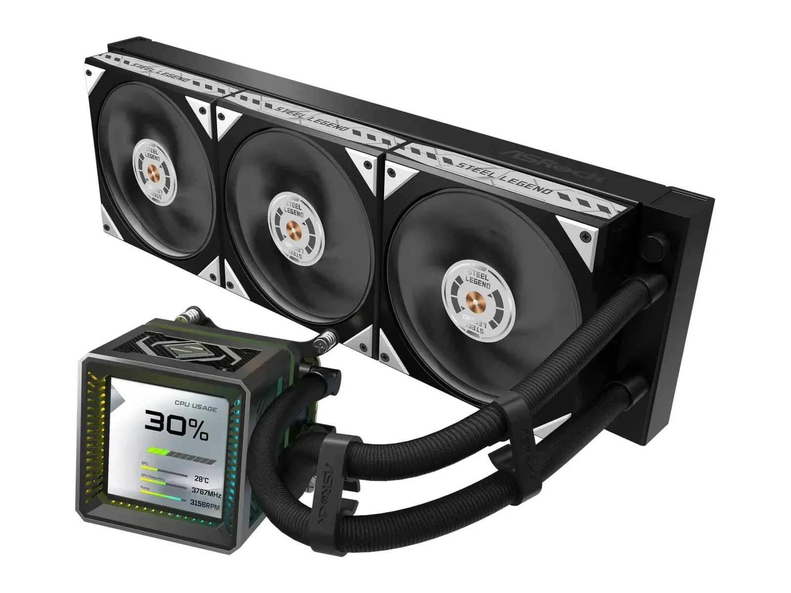 ASRock - AIO Steel Legend Dark 360 LCD Cooling Systems