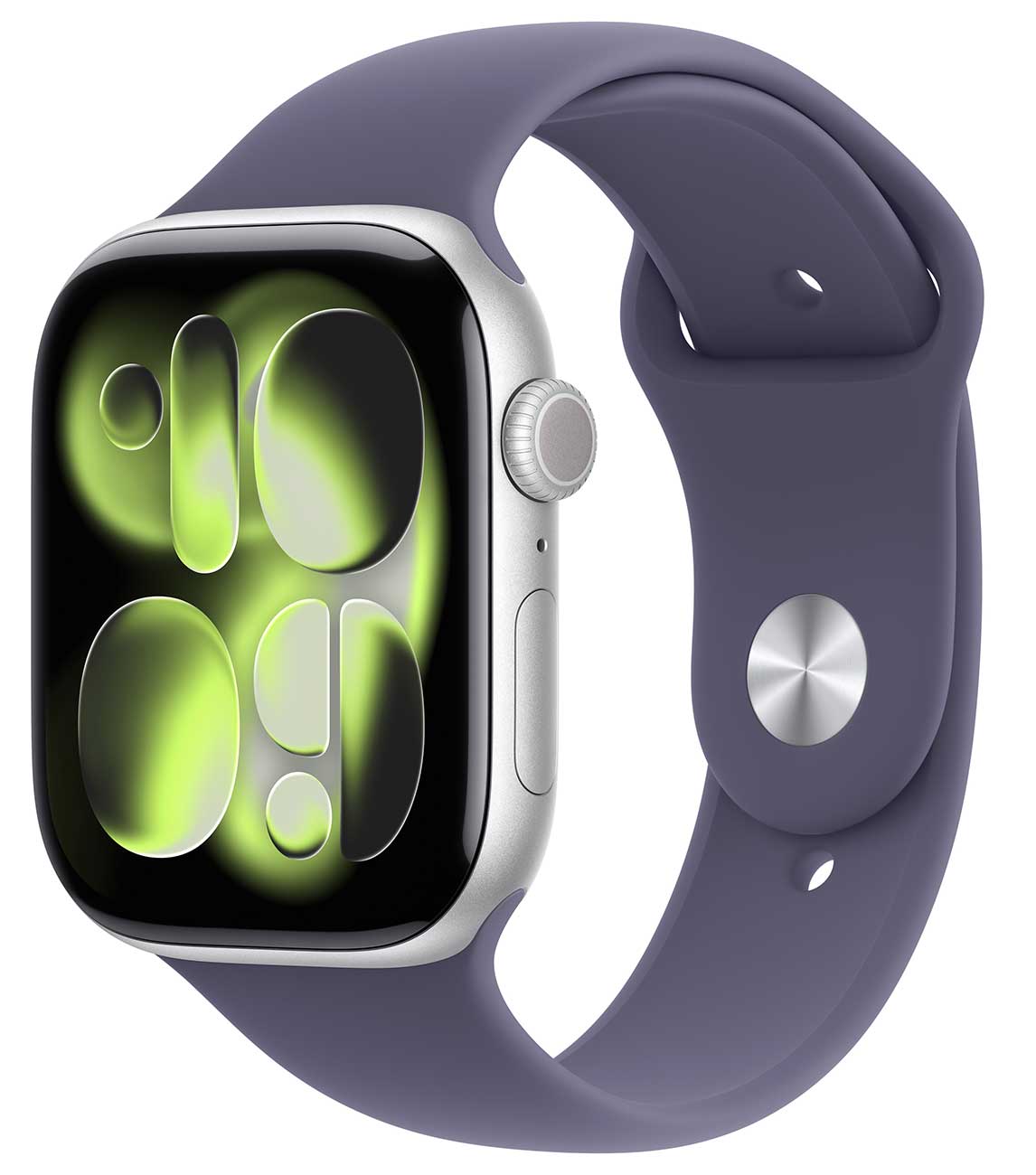 Apple - Apple Watch Series 11 (GPS) 46mm Silver Aluminum Case with Purple Fog Sport Band - S/M - Silver