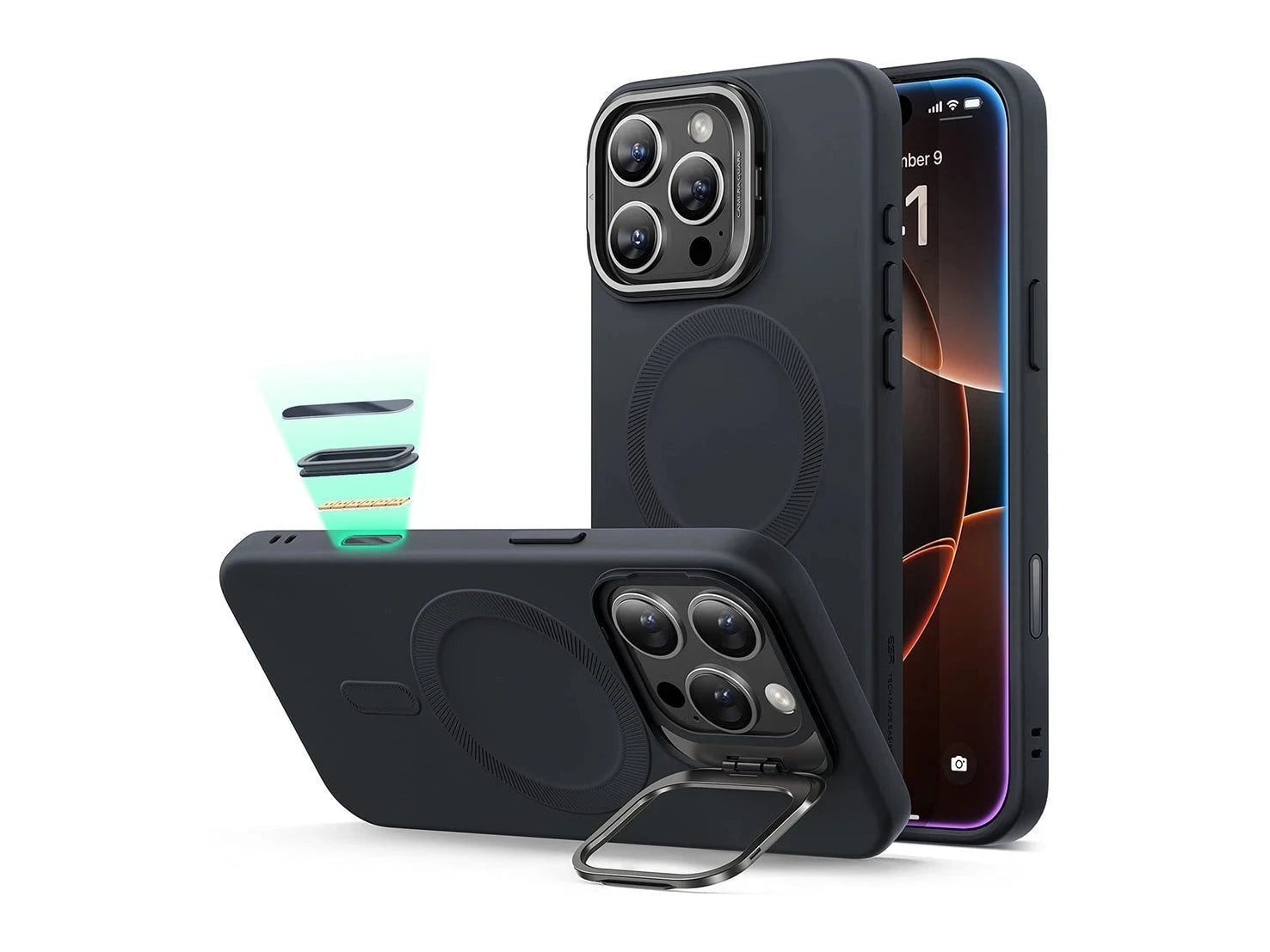ESR - Cloud Soft Magnetic Case (Camera Control, Stash Stand) - iPhone 16 Pro - Black