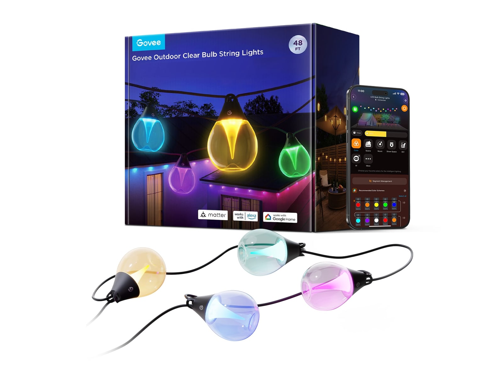 Govee - Outdoor Clear Bulb String Lights 48ft Smart Lighting