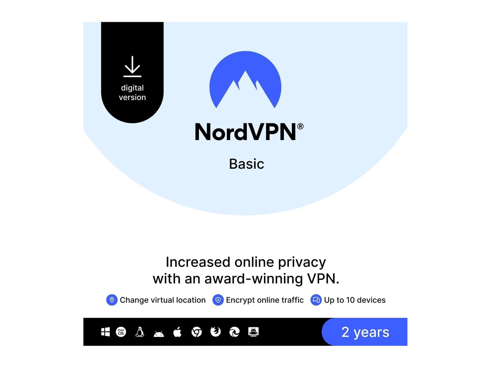 NordVPN - Basic VPN (10 Devices, 2-Year) Antivirus Software