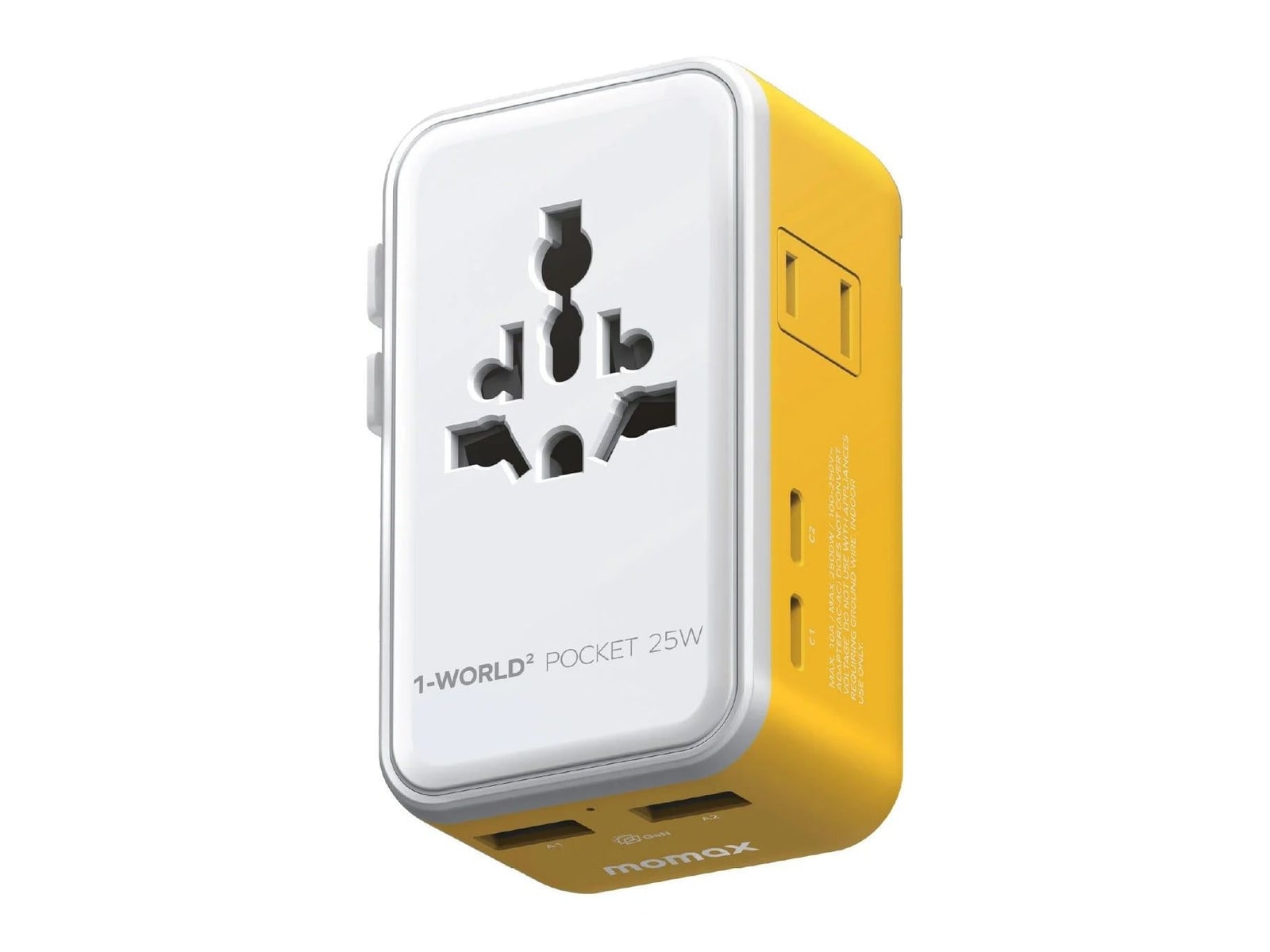 MOMAX - 1-World2 Pocket 25W 4-Port Dual AC Travel Adapter Yellow Wall Chargers